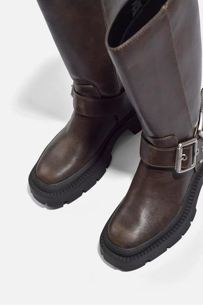 Tall Synthetic Leather Riding Boots