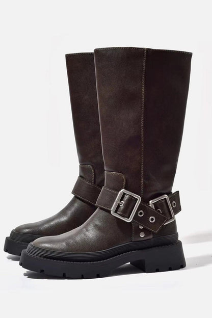 Tall Synthetic Leather Riding Boots - OutfitLondon