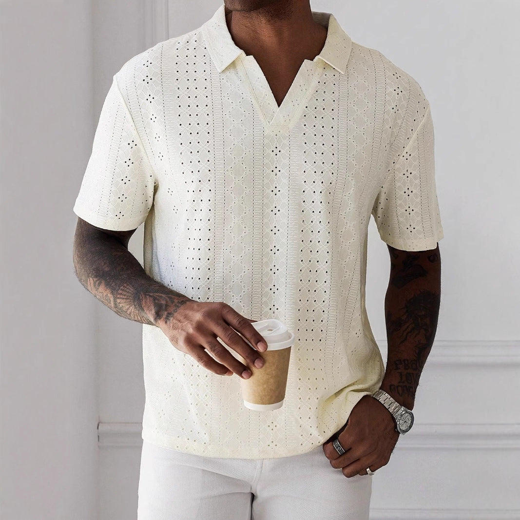 Textured Polo Shirt with Ventilated Mesh Panel