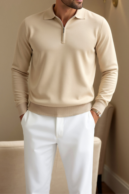 Classic Fit Polo Shirt with Zip Up Collar