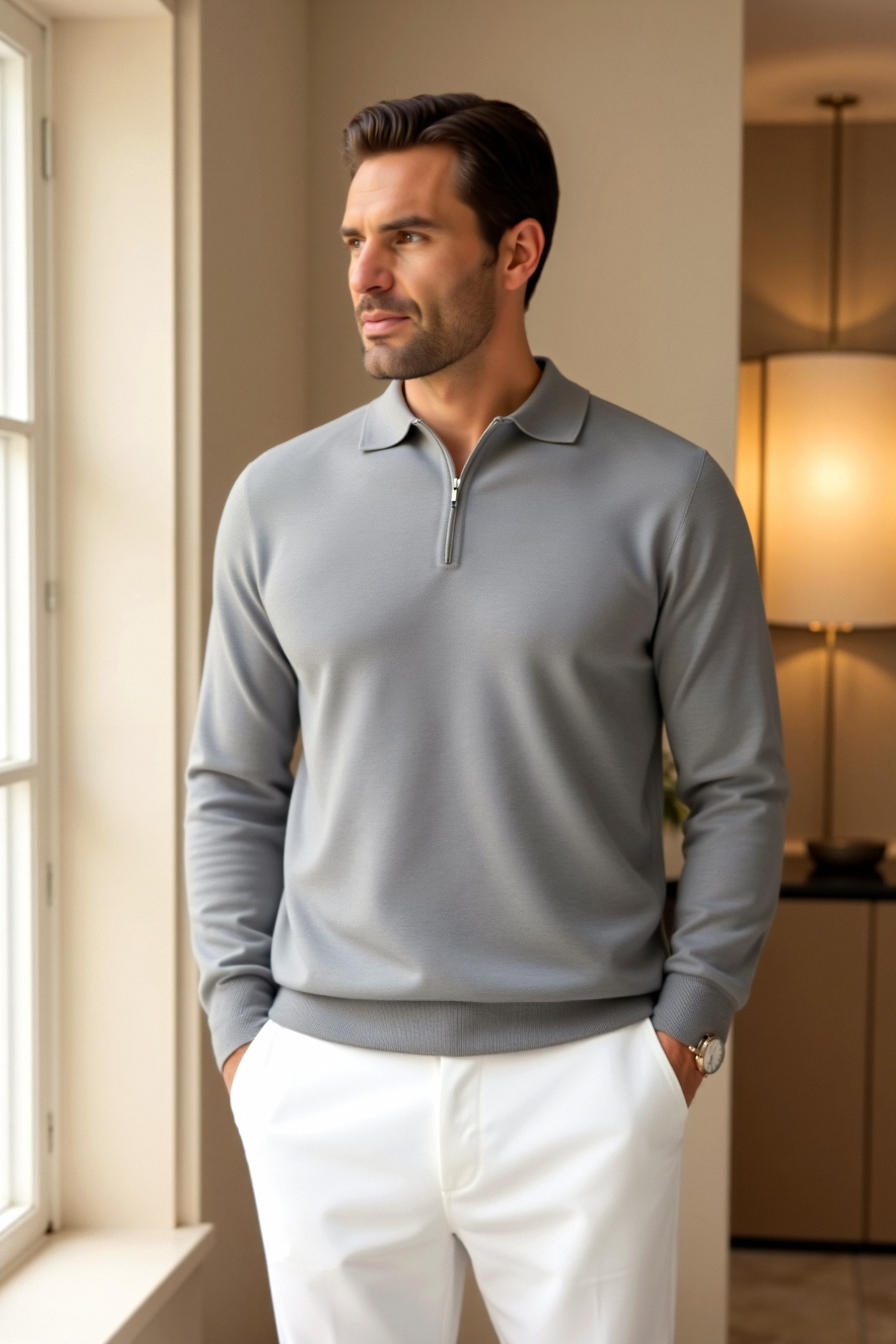 Classic Fit Polo Shirt with Zip Up Collar