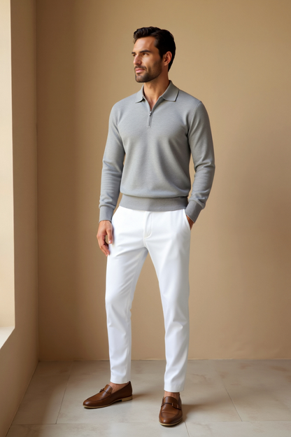 Classic Fit Polo Shirt with Zip Up Collar