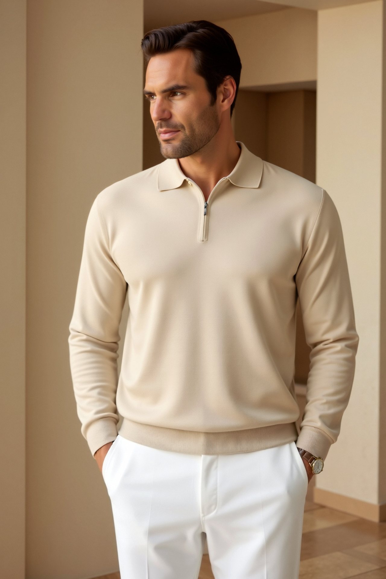 Classic Fit Polo Shirt with Zip Up Collar - OutfitLondon