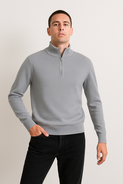 Cozy Fleece Sweater - Half Zip High Neck Flexible Fit