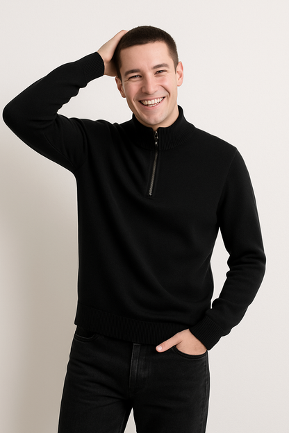 Cozy Fleece Sweater - Half Zip High Neck Flexible Fit