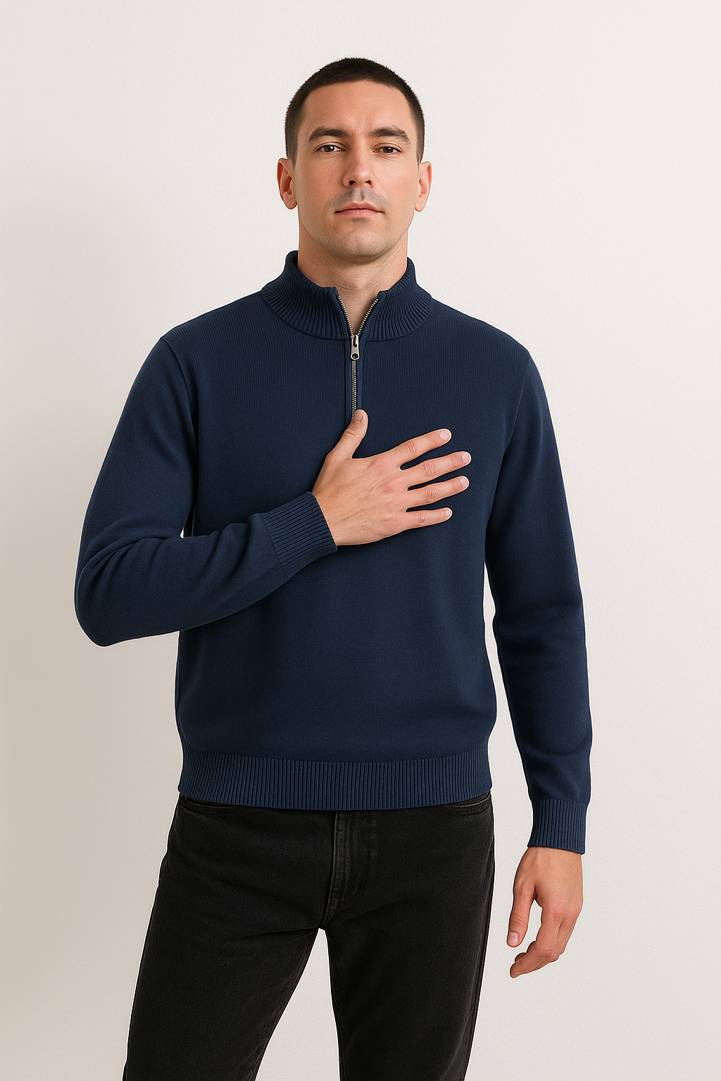 Cozy Fleece Sweater - Half Zip High Neck Flexible Fit