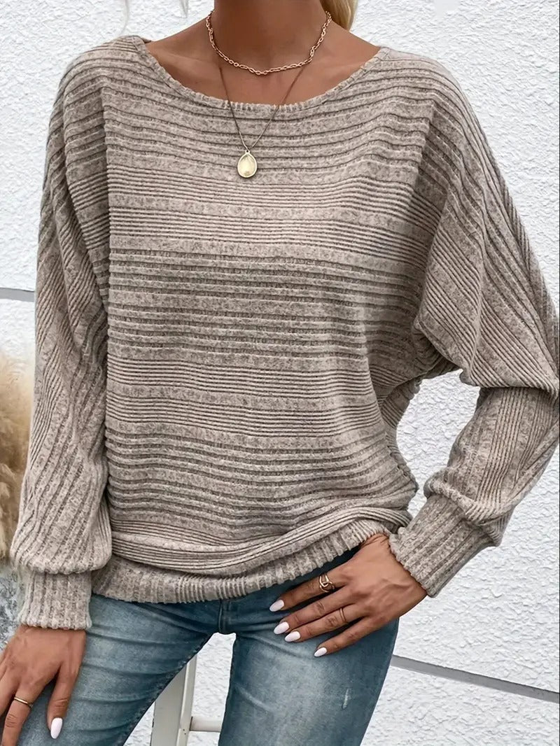 Cozy Crew Neck Sweater with Batwing Sleeves
