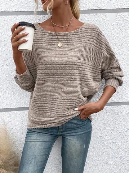 Cozy Crew Neck Sweater with Batwing Sleeves
