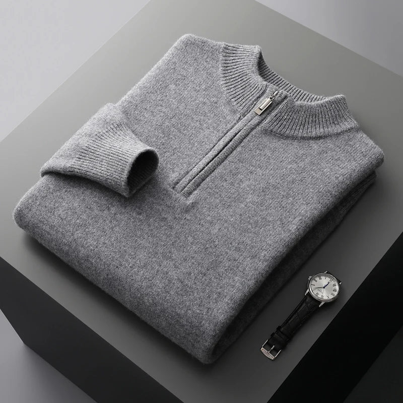 Cozy Pullover Sweater with Zip Neck Closure