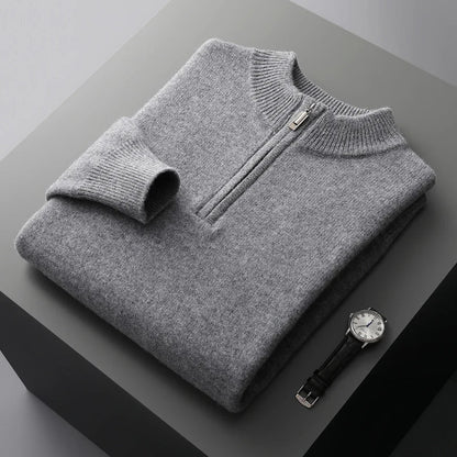 Cozy Pullover Sweater with Zip Neck Closure