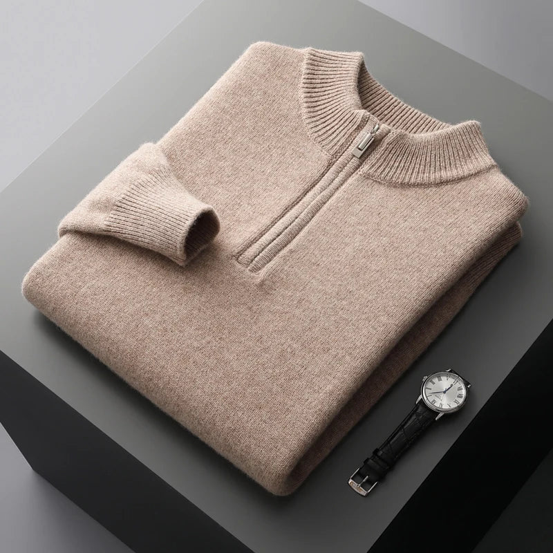 Cozy Pullover Sweater with Zip Neck Closure - OutfitLondon