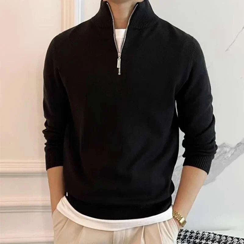 Cozy Fleece Sweater with Zip Up High Neck - OutfitLondon