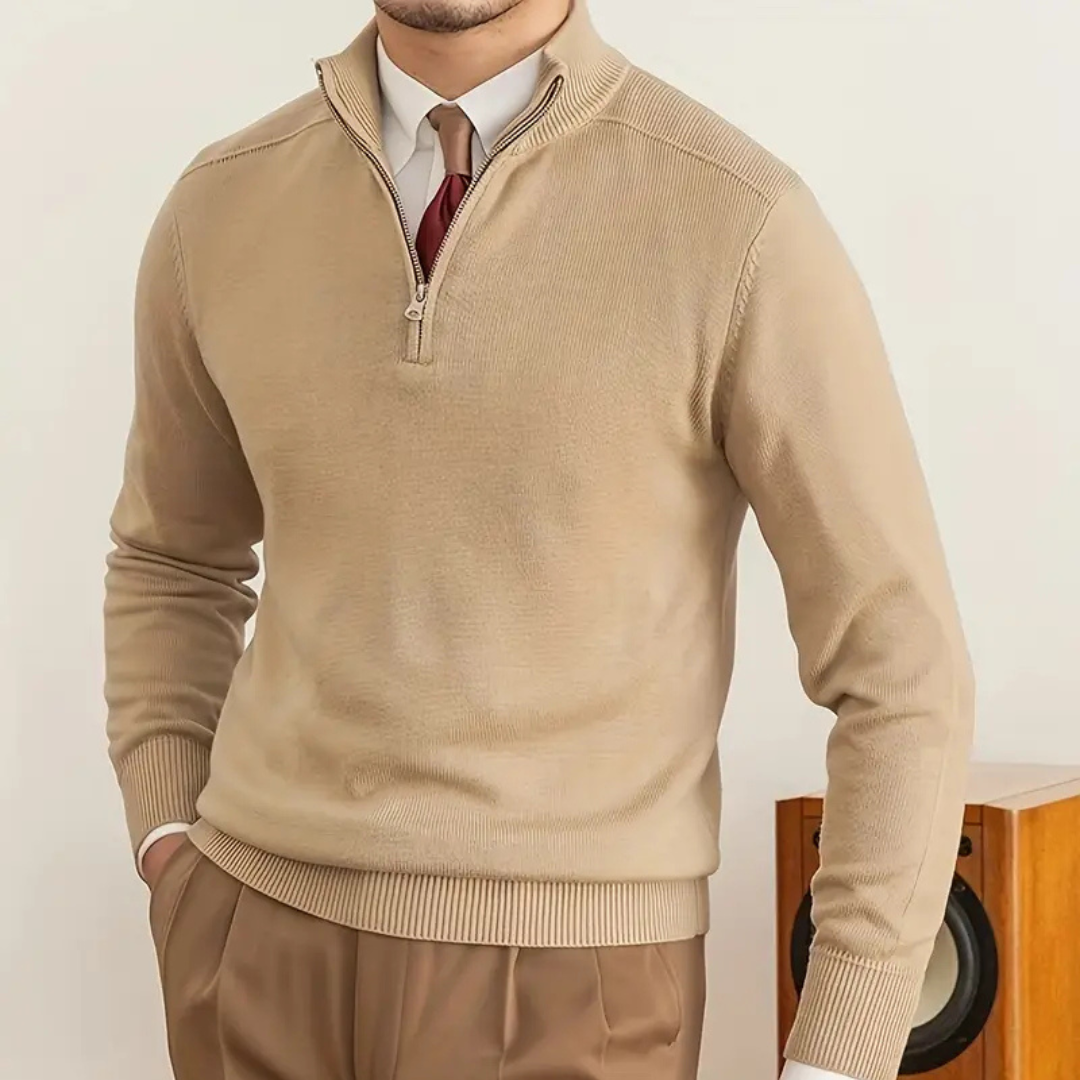 Cozy Fleece Sweater – Warm Crew Neck Half Zip Pullover - OutfitLondon