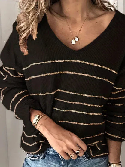 Cozy Striped Crew Neck Knit Sweater