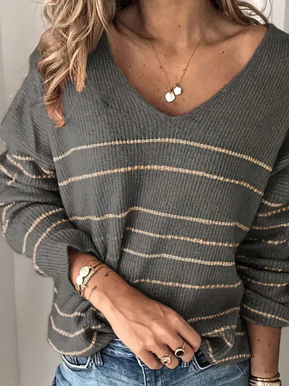 Cozy Striped Crew Neck Knit Sweater