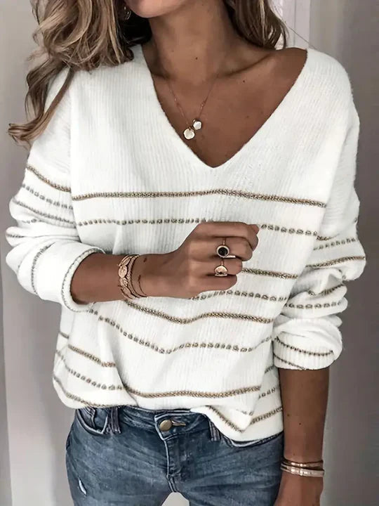 Cozy Striped Crew Neck Knit Sweater - OutfitLondon