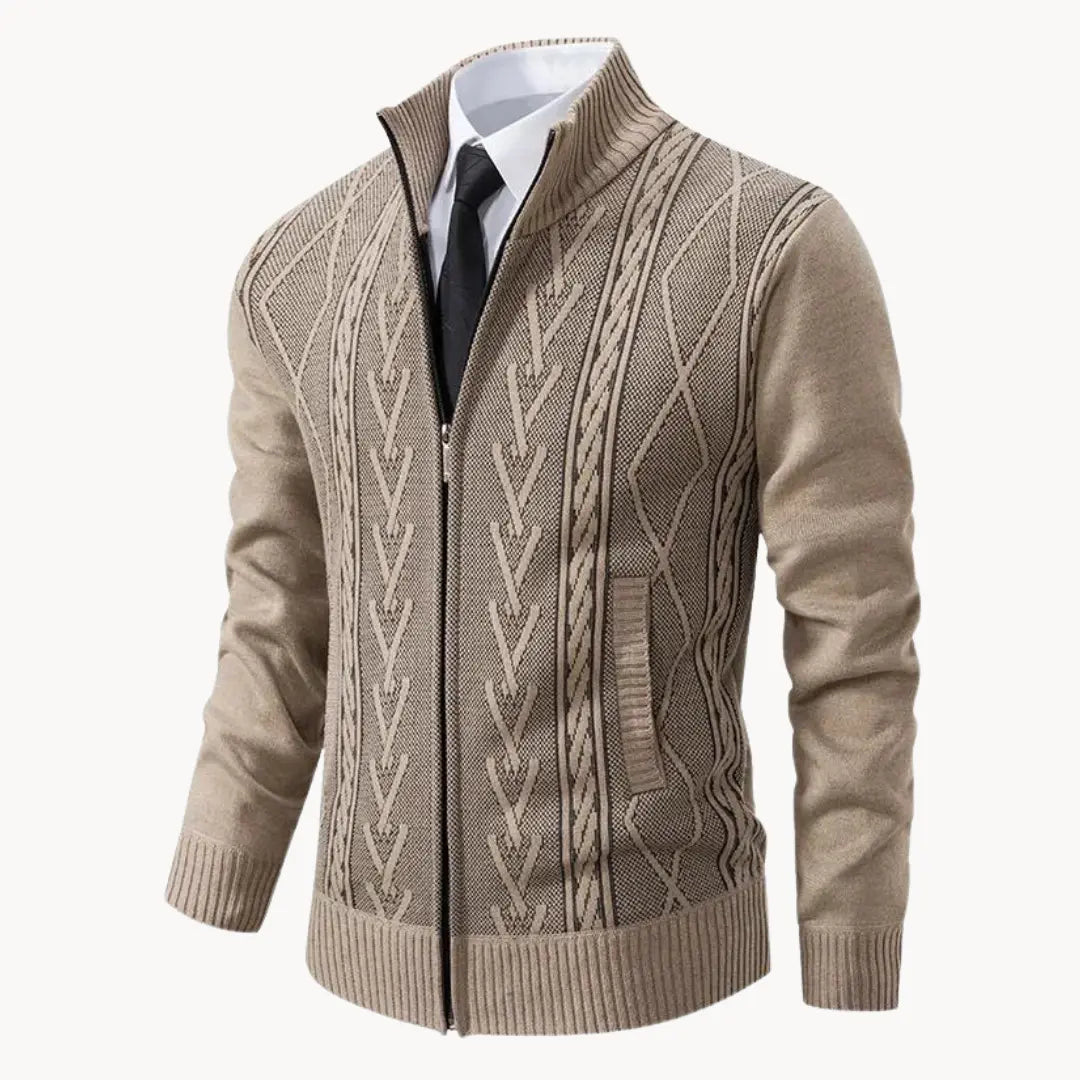 Cozy Zip Up Knit Sweater with Ribbed Trim Fit