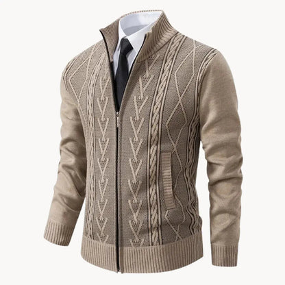 Cozy Zip Up Knit Sweater with Ribbed Trim Fit