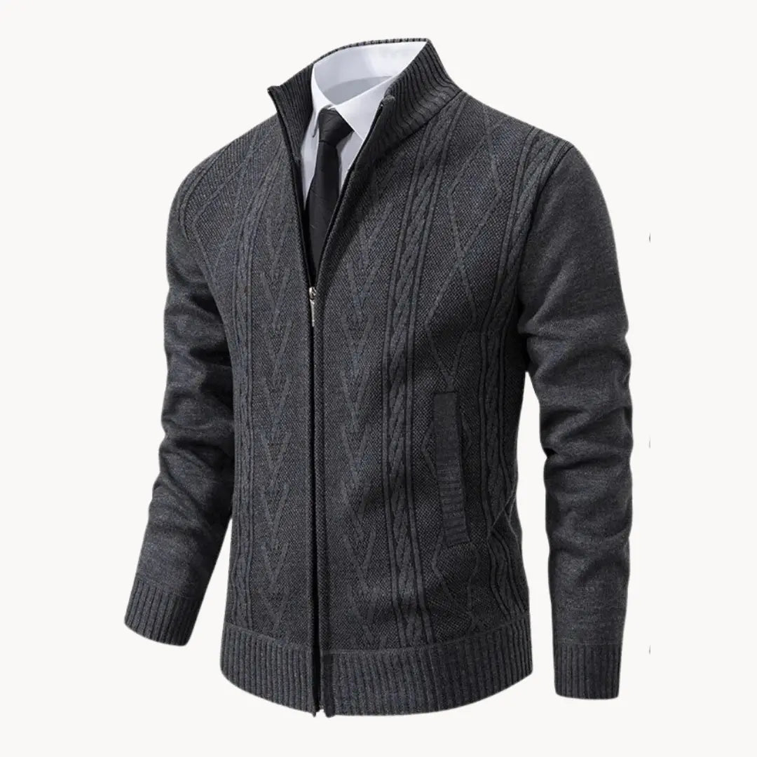 Cozy Zip Up Knit Sweater with Ribbed Trim Fit