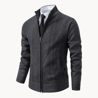 Cozy Zip Up Knit Sweater with Ribbed Trim Fit