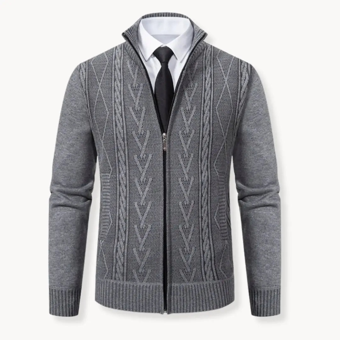 Cozy Zip Up Knit Sweater with Ribbed Trim Fit
