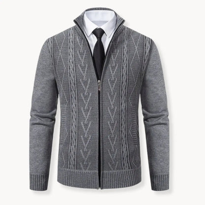 Cozy Zip Up Knit Sweater with Ribbed Trim Fit