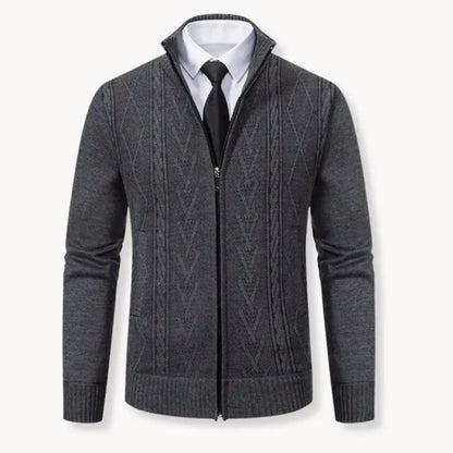 Cozy Zip Up Knit Sweater with Ribbed Trim Fit