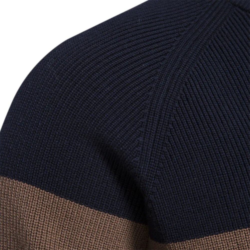 Cozy Zip Sweater - Colorful Stripe Neckline & Relaxed Fit