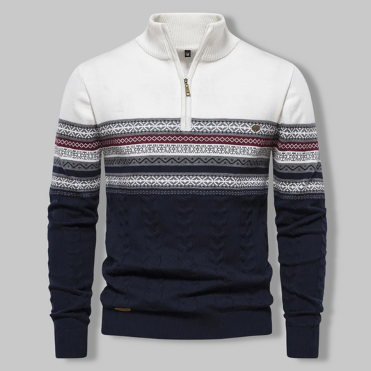 Warm Quarter Zip Two Tone Patterned Sweater - OutfitLondon