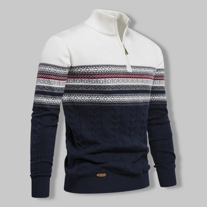 Warm Quarter Zip Two Tone Patterned Sweater