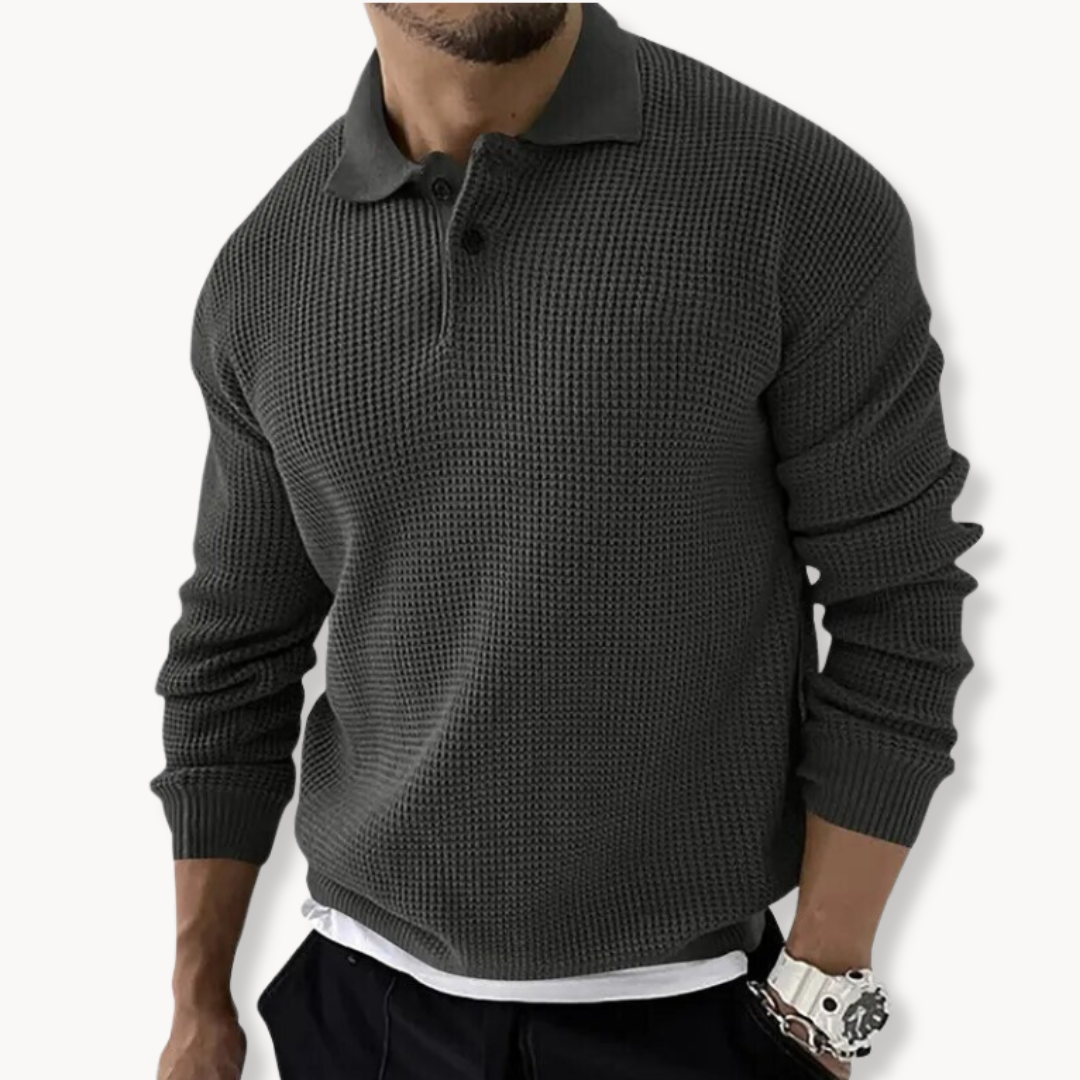 Soft Polo Jumper with Textured Pattern & Adjustable Fit - OutfitLondon