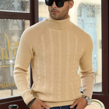 Warm Cable Knit Turtleneck Sweater - OutfitLondon
