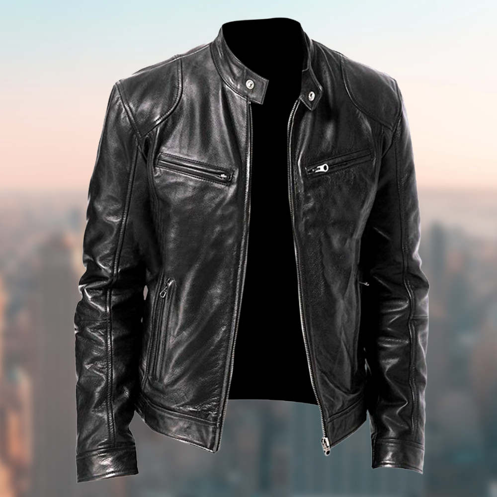 Men's Vintage Motorcycle Zip Leather Jacket - OutfitLondon