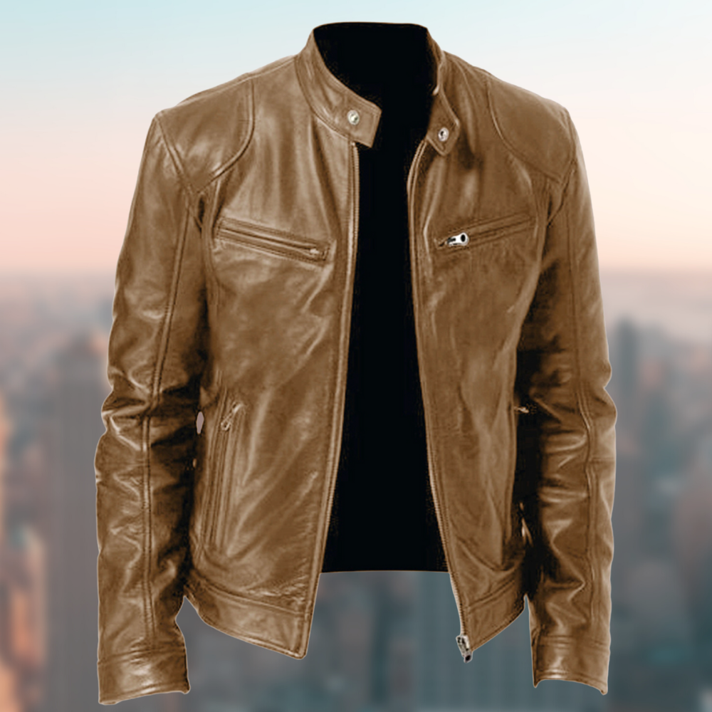 Men's Vintage Motorcycle Zip Leather Jacket