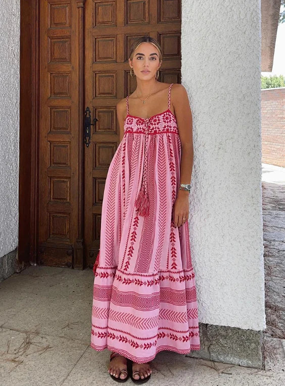 Flowy Summer Maxi Dress with Thin Straps - OutfitLondon