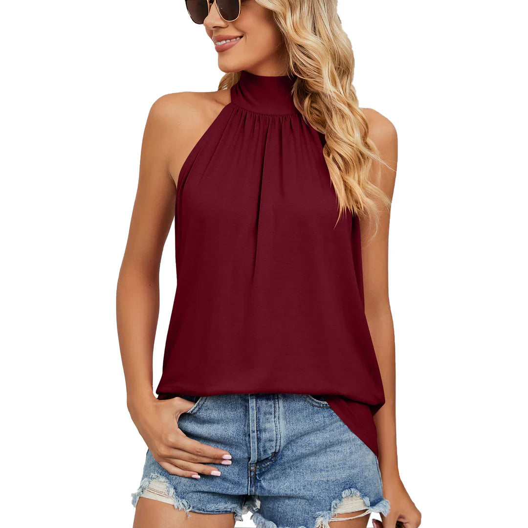 Krislyn Halter Top | High Neck Sleeveless Blouse with Lace-Up Back