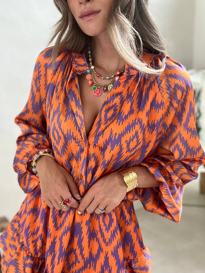 Vibrant Orange Tribal Jumpsuit Dress