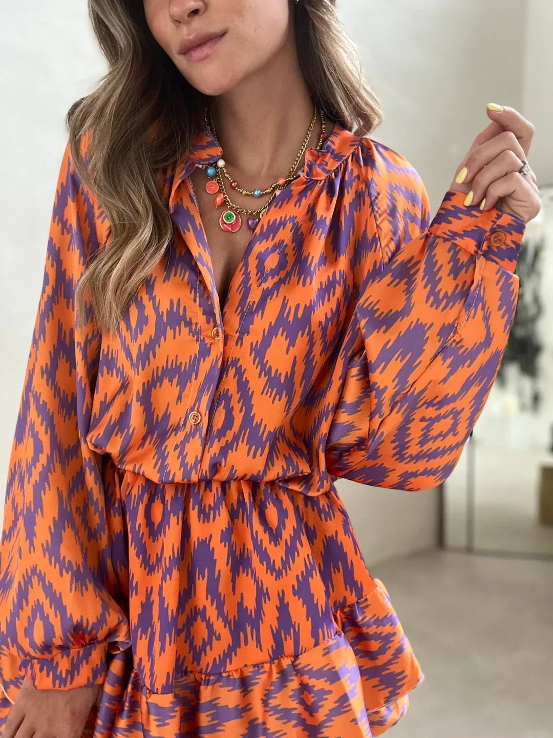 Vibrant Orange Tribal Jumpsuit Dress