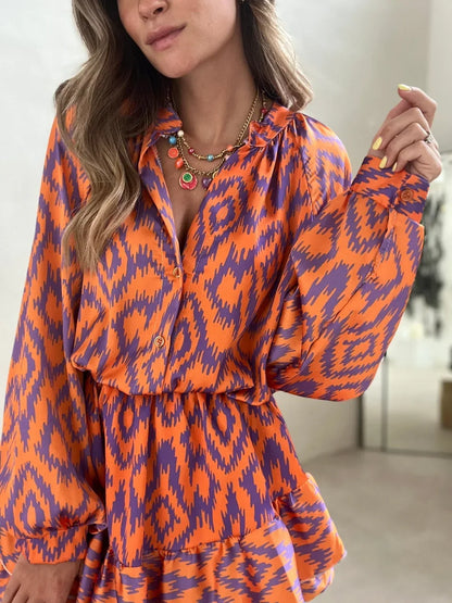 Vibrant Orange Tribal Jumpsuit Dress