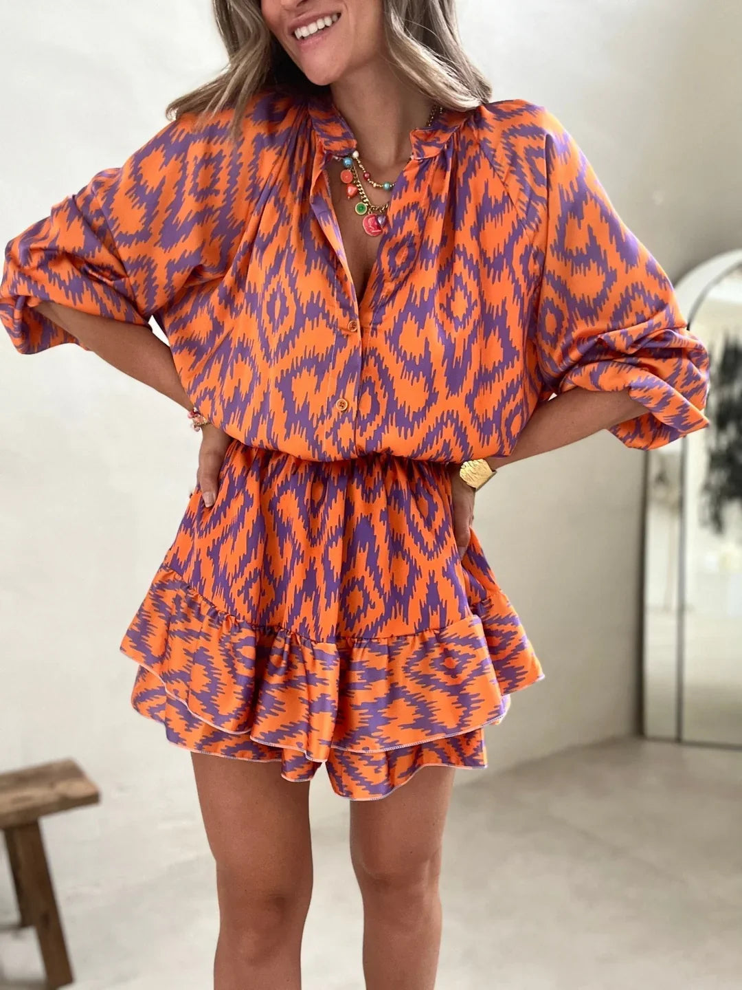 Kristina Dress | Women's Orange Aztec Romper Dress