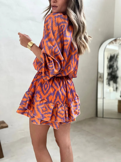 Vibrant Orange Tribal Jumpsuit Dress