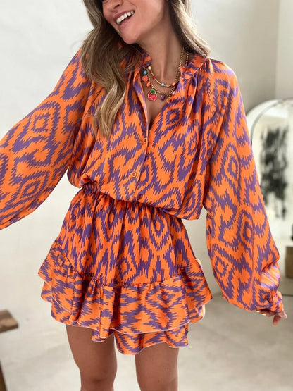 Vibrant Orange Tribal Jumpsuit Dress