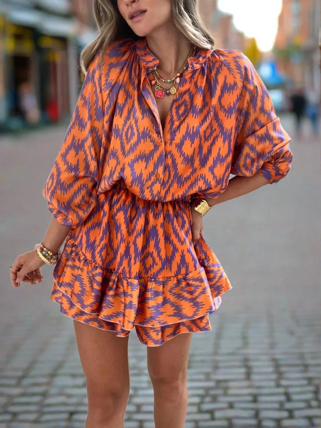 Vibrant Orange Tribal Jumpsuit Dress - OutfitLondon