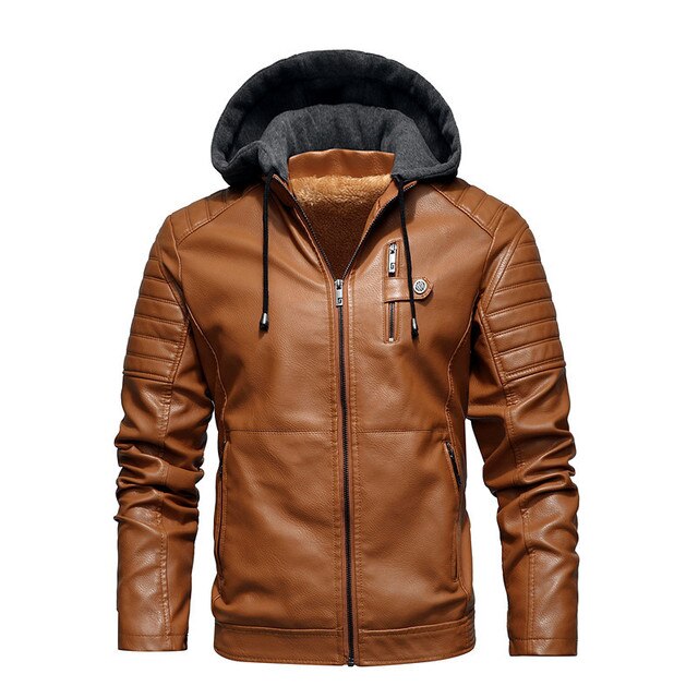 Eco Friendly Mens Hooded Leather Coat