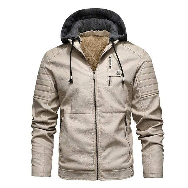 Eco Friendly Mens Hooded Leather Coat
