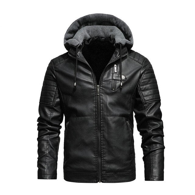 Eco Friendly Mens Hooded Leather Coat