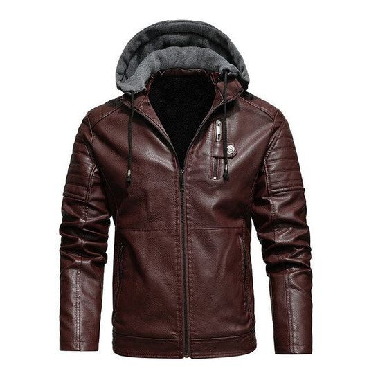 Eco Friendly Mens Hooded Leather Coat - OutfitLondon