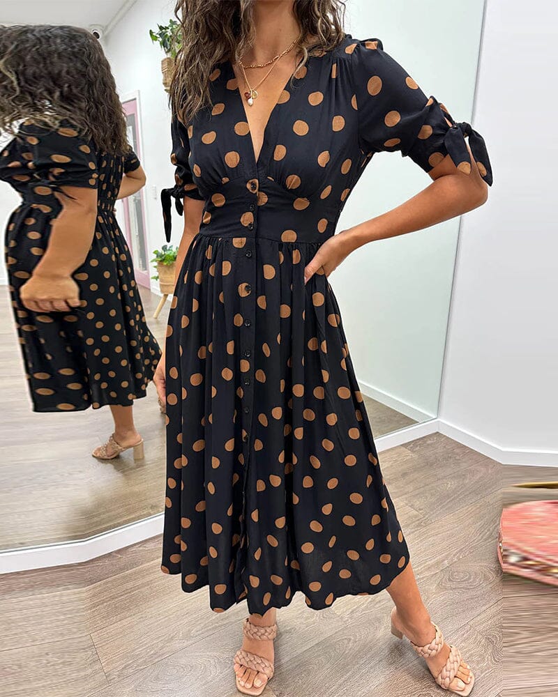 Kylie Dress | Polka Dot V-Neck Style Midi Dress
