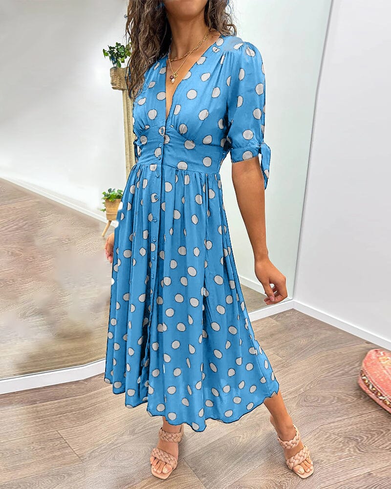 Kylie Dress | Polka Dot V-Neck Style Midi Dress