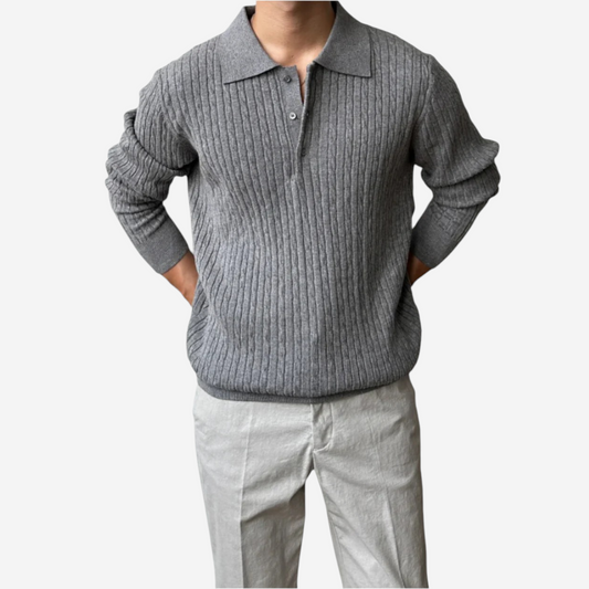 Classic Textured Polo Sweater - OutfitLondon